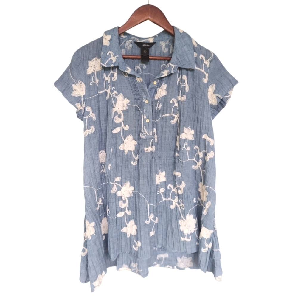 Floral Embroidered Chambray Guazey Cotton Mini Dress